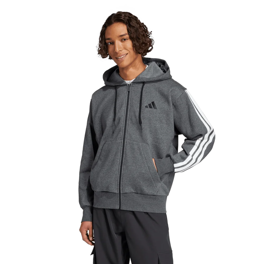 3-Stripes Fleece Full Zip Hood, hettejakke, herre – Grå v:2006313